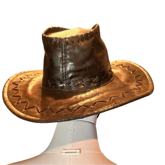 Gorgeous Distressed Black Faux Leather Cowboy Hat (VGUC) - Picture 4 of 9
